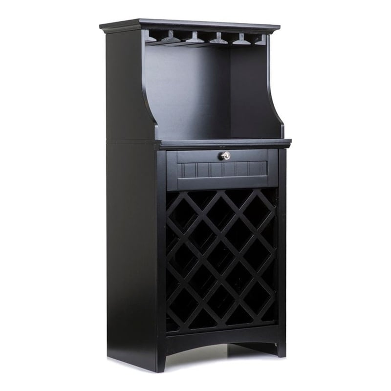 Pemberly Row Traditional Engineered Wood Wine Cabinet in Black