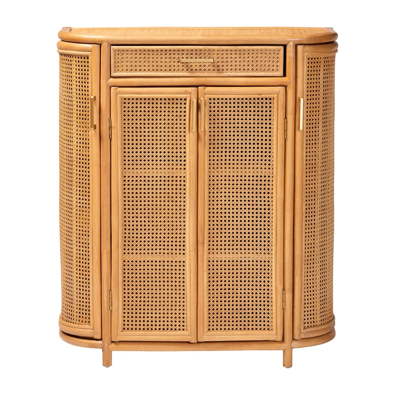 Pemberly Row Contemporary Rattan Storage Handwoven Wicker Accent Cabinet