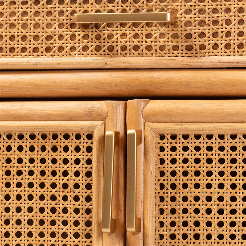 Pemberly Row Contemporary Rattan Storage Handwoven Wicker Accent Cabinet