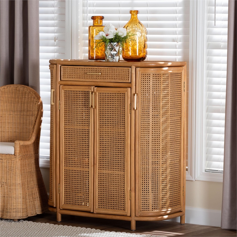 Pemberly Row Contemporary Rattan Storage Handwoven Wicker Accent Cabinet