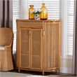 Pemberly Row Contemporary Rattan Storage Handwoven Wicker Accent Cabinet