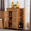 Pemberly Row Contemporary Rattan Storage Handwoven Wicker Accent Cabinet