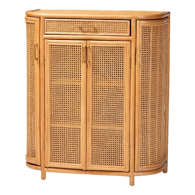 Pemberly Row Contemporary Rattan Storage Handwoven Wicker Accent Cabinet