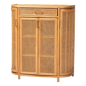 Pemberly Row Contemporary Rattan Storage Handwoven Wicker Accent Cabinet