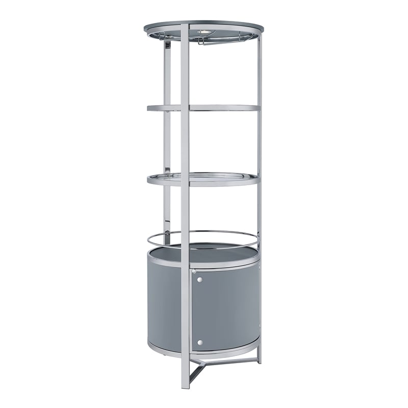 Pemberly Row Contemporary Metal Wine Rack with LED in Grey Finish