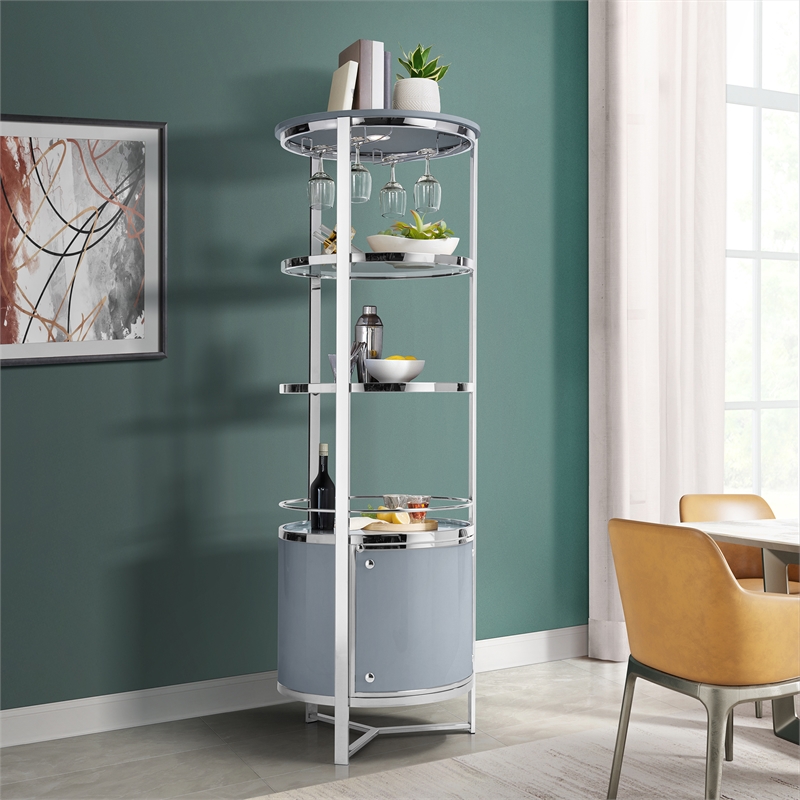 Pemberly Row Contemporary Metal Wine Rack with LED in Grey Finish