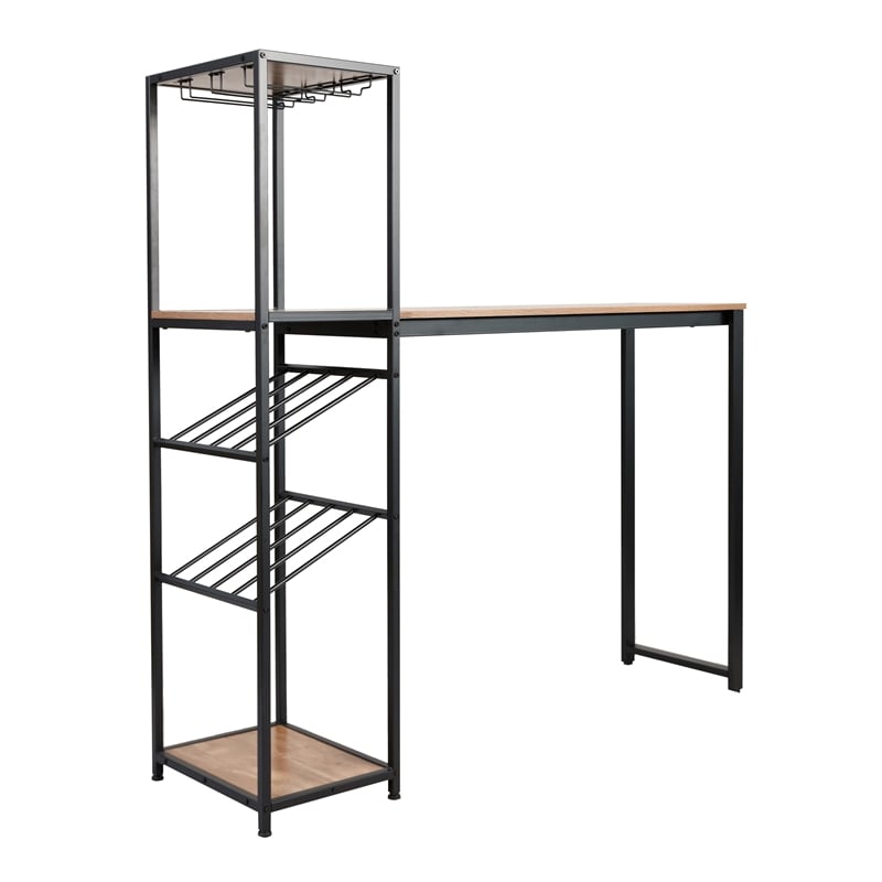 Pemberly Row Metal Bar Table with Bottle & Stemware Storage in Black/Light Brown
