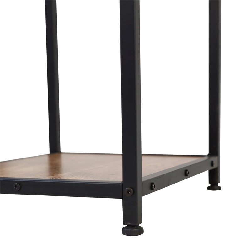 Pemberly Row Metal Bar Table with Bottle & Stemware Storage in Black/Light Brown