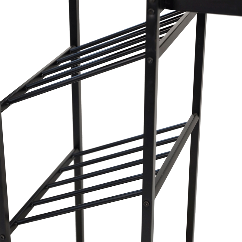 Pemberly Row Metal Bar Table with Bottle and Stemware Storage in Black/Walnut