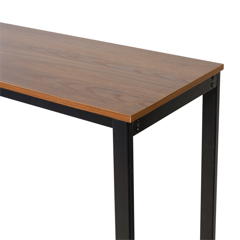 Pemberly Row Metal Bar Table with Bottle and Stemware Storage in Black/Walnut