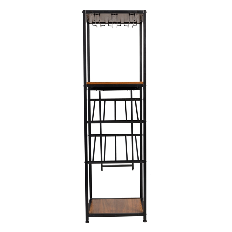Pemberly Row Metal Bar Table with Bottle and Stemware Storage in Black/Walnut