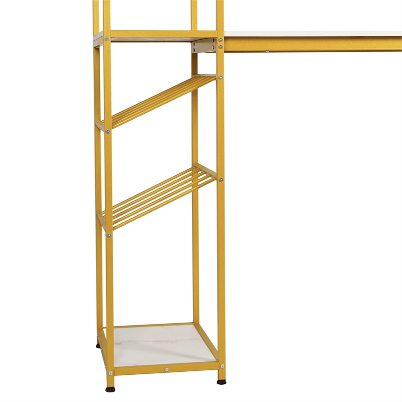 Pemberly Row Metal Bar Table with Bottle & Stemware Storage in Gold/Faux Marble