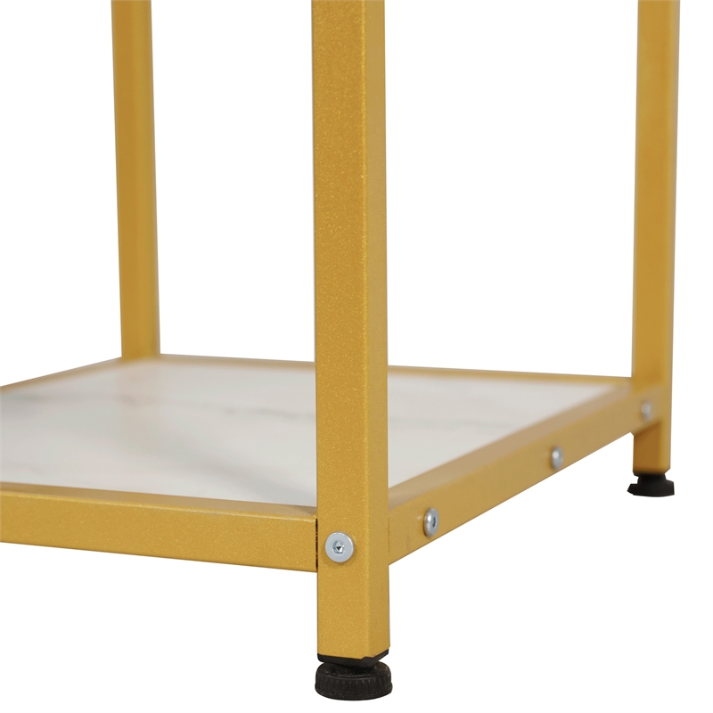 Pemberly Row Metal Bar Table with Bottle & Stemware Storage in Gold/Faux Marble