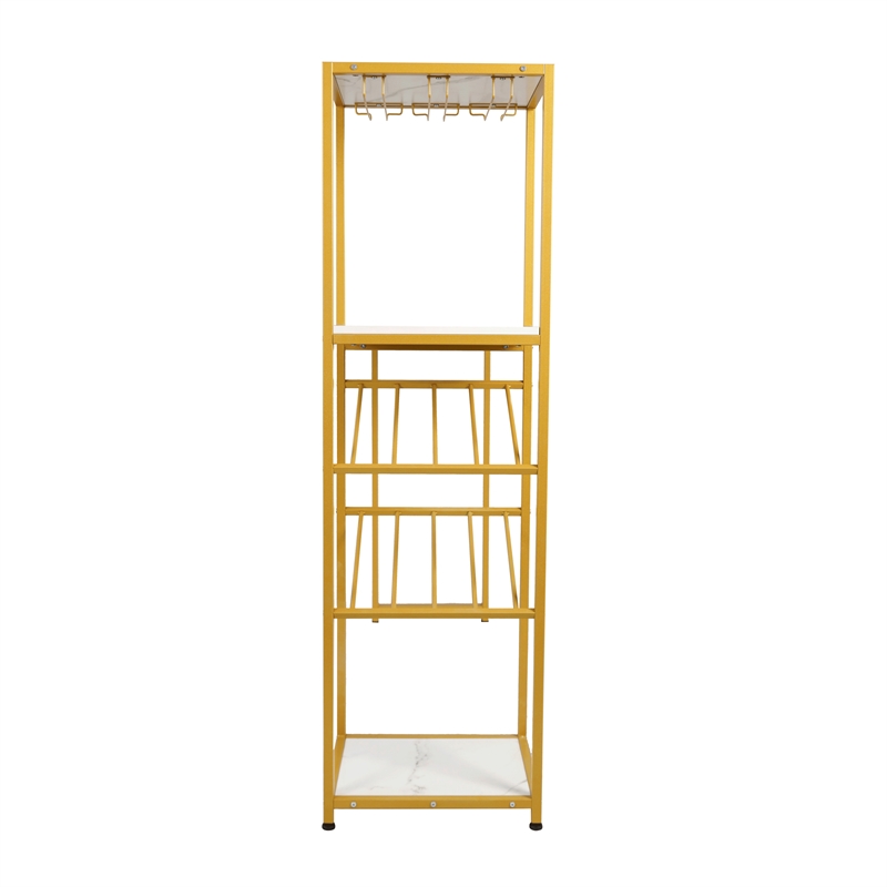 Pemberly Row Metal Bar Table with Bottle & Stemware Storage in Gold/Faux Marble