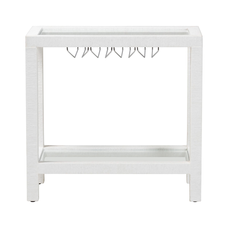 Pemberly Row Natural Grasscloth Wine Rack Two-Tier Bar Table in White