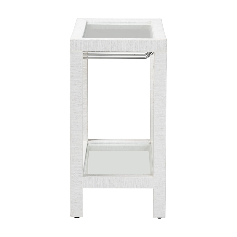 Pemberly Row Natural Grasscloth Wine Rack Two-Tier Bar Table in White