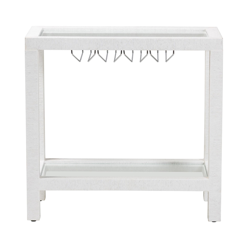 Pemberly Row Natural Grasscloth Wine Rack Two-Tier Bar Table in White