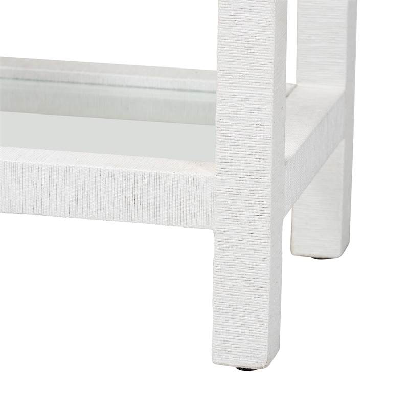 Pemberly Row Natural Grasscloth Wine Rack Two-Tier Bar Table in White
