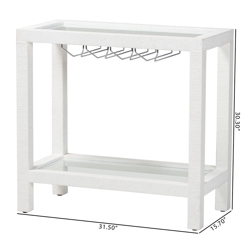 Pemberly Row Natural Grasscloth Wine Rack Two-Tier Bar Table in White