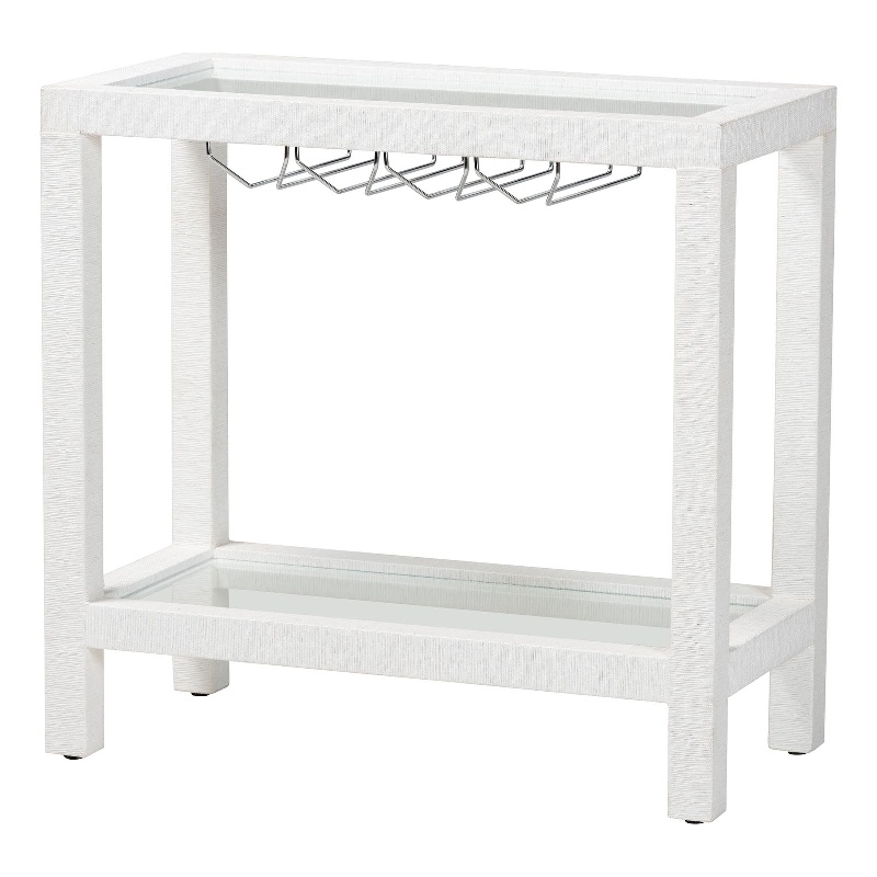 Pemberly Row Natural Grasscloth Wine Rack Two-Tier Bar Table in White