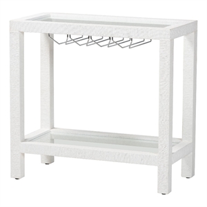 Pemberly Row Natural Grasscloth Wine Rack Two-Tier Bar Table in White