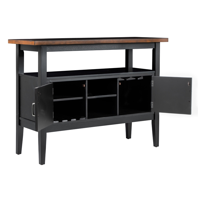 Pemberly Row Wine Holder and Rack Dining Sideboard Server in Black & Brown Wood