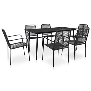 Pemberly Row 7-piece Cotton Rope & Powder-Coated Steel Dining Set in Black