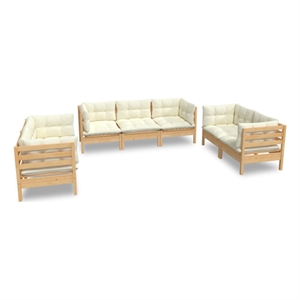 Pemberly Row Contemporary 7-piece Wood Large Garden Lounge Set in Cream