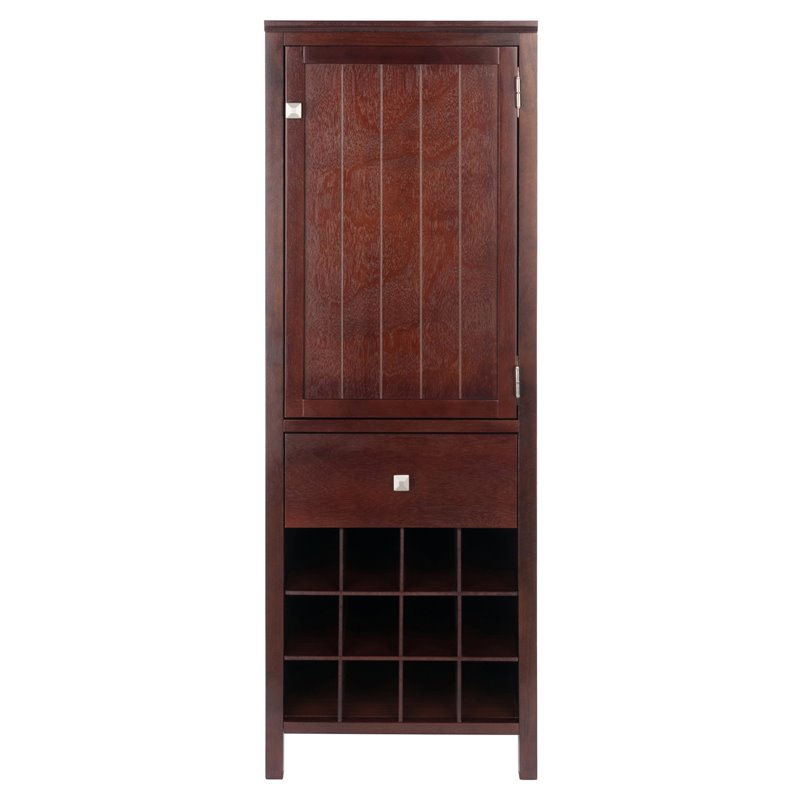 Pemberly Row Transitional Wood Wine Rack Jelly Cupboard in Walnut