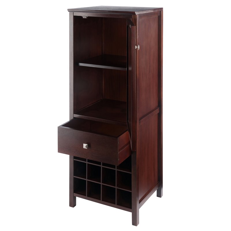 Pemberly Row Transitional Wood Wine Rack Jelly Cupboard in Walnut