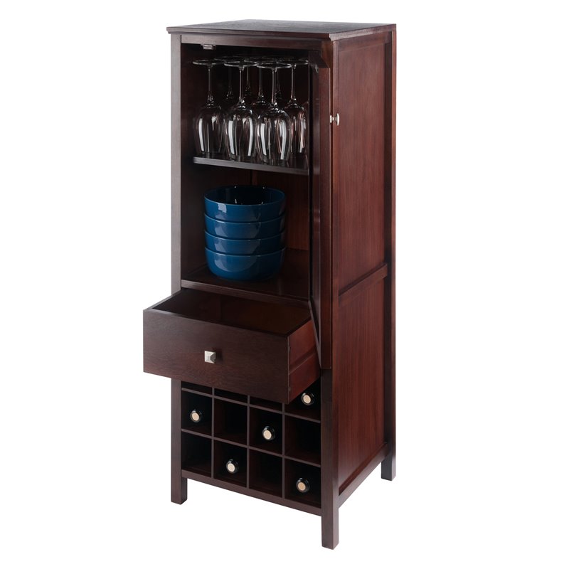 Pemberly Row Transitional Wood Wine Rack Jelly Cupboard in Walnut