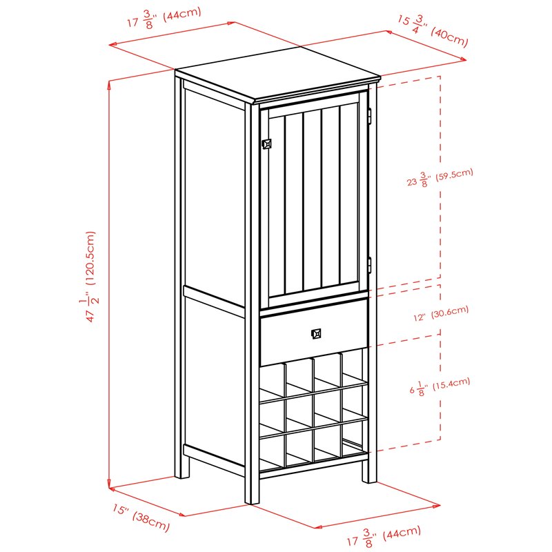 Pemberly Row Transitional Wood Wine Rack Jelly Cupboard in Walnut