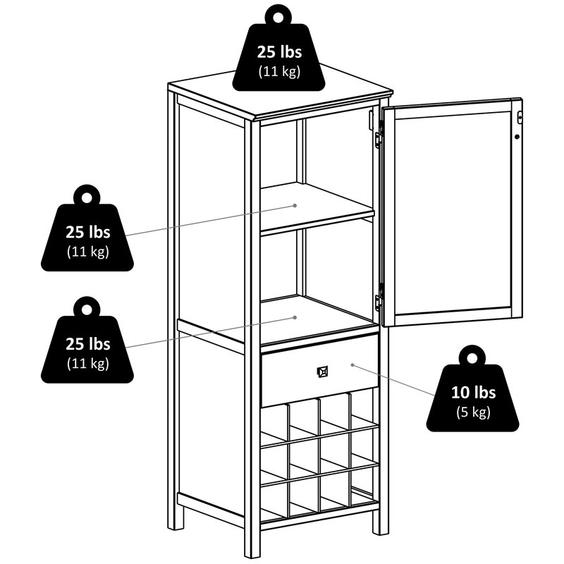 Pemberly Row Transitional Wood Wine Rack Jelly Cupboard in Walnut