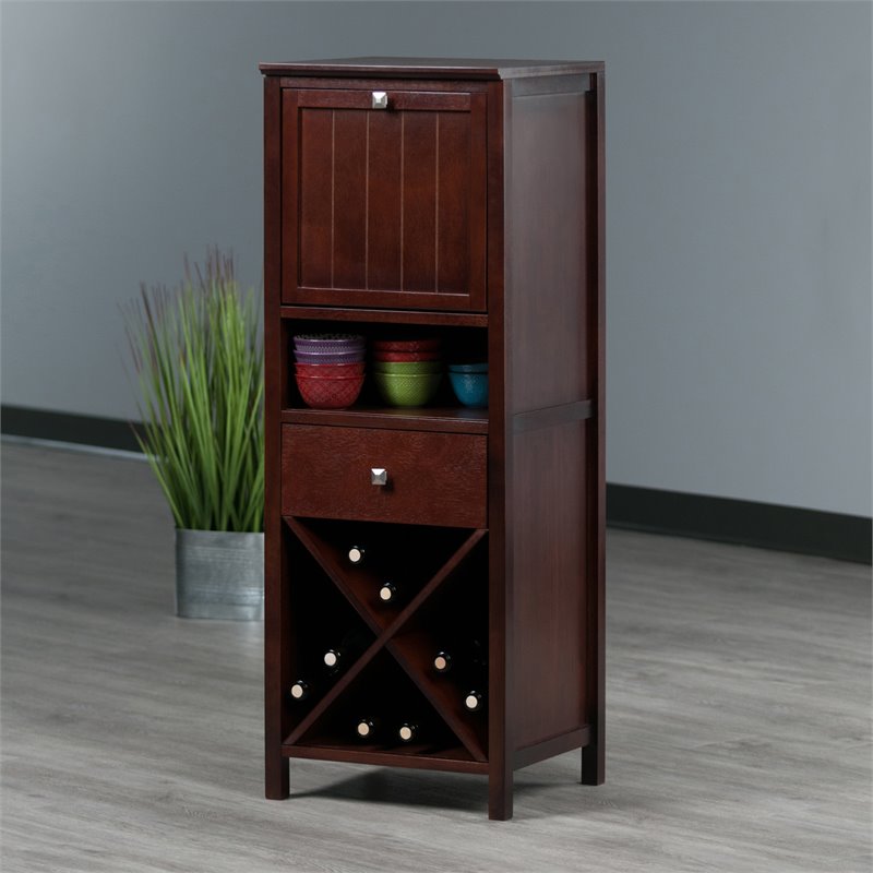 Pemberly Row 4 Section Wooden Wine Rack Jelly Cupboard in Walnut