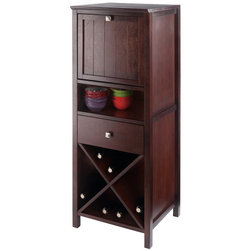 Pemberly Row 4 Section Wooden Wine Rack Jelly Cupboard in Walnut