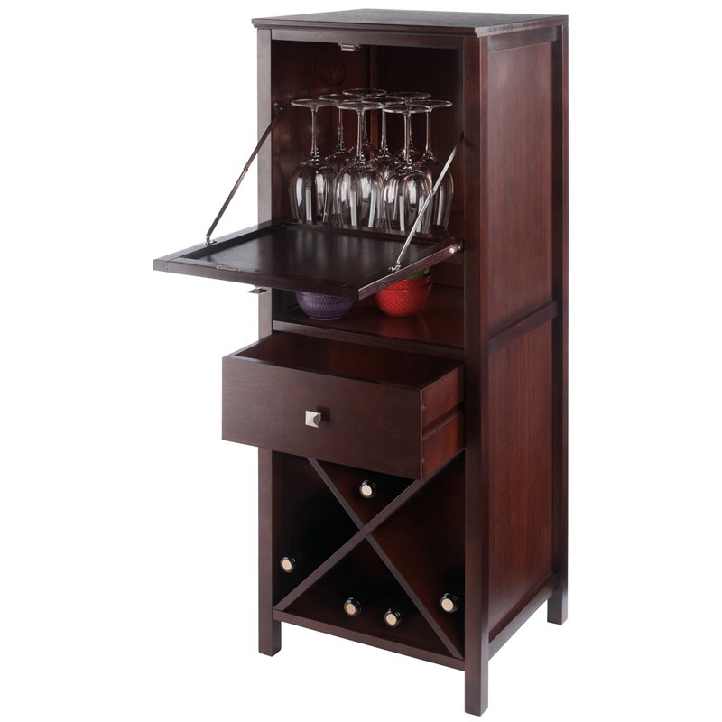 Pemberly Row 4 Section Wooden Wine Rack Jelly Cupboard in Walnut