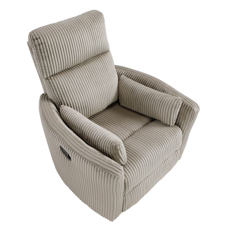 Pemberly Row Contemporary Corduroy Swivel Glider Reclining Chair in Taupe