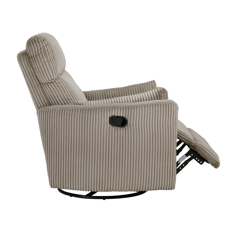 Pemberly Row Contemporary Corduroy Swivel Glider Reclining Chair in Taupe