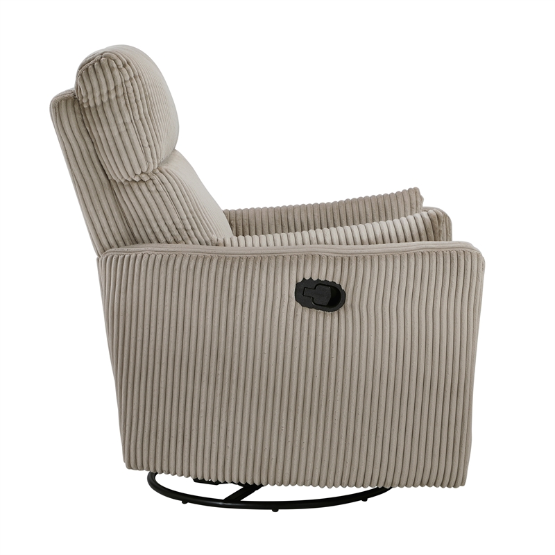 Pemberly Row Contemporary Corduroy Swivel Glider Reclining Chair in Taupe