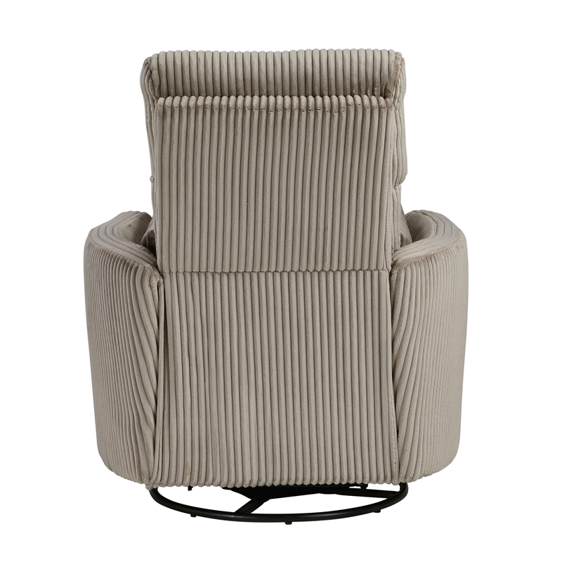 Pemberly Row Contemporary Corduroy Swivel Glider Reclining Chair in Taupe
