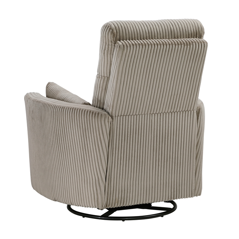 Pemberly Row Contemporary Corduroy Swivel Glider Reclining Chair in Taupe