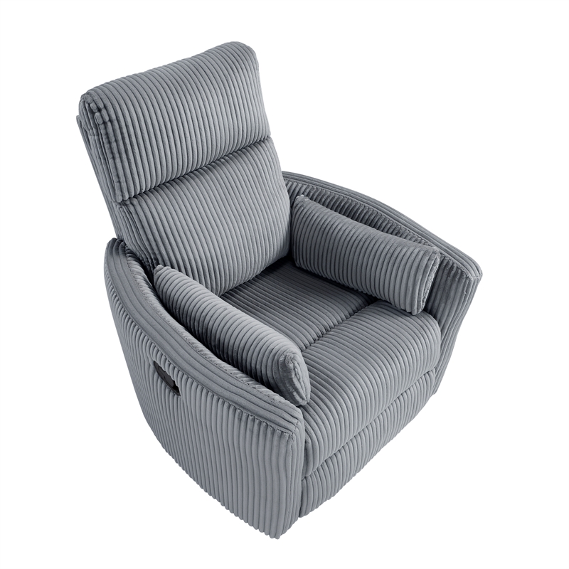 Pemberly Row Contemporary Corduroy Swivel Glider Reclining Chair in Gray
