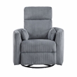 Pemberly Row Contemporary Corduroy Swivel Glider Reclining Chair in Gray