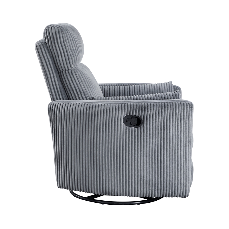 Pemberly Row Contemporary Corduroy Swivel Glider Reclining Chair in Gray
