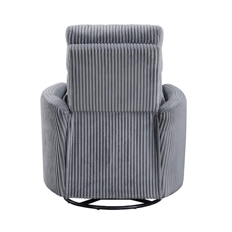 Pemberly Row Contemporary Corduroy Swivel Glider Reclining Chair in Gray