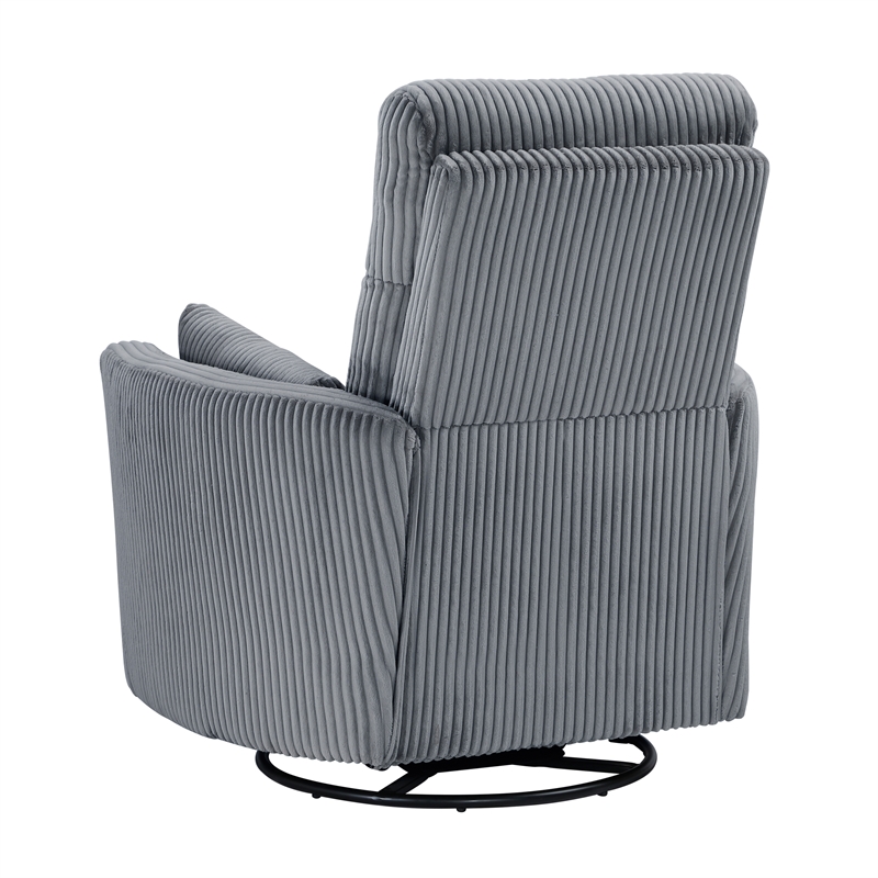 Pemberly Row Contemporary Corduroy Swivel Glider Reclining Chair in Gray