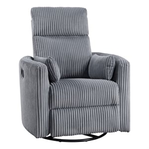 Pemberly Row Contemporary Corduroy Swivel Glider Reclining Chair in Gray