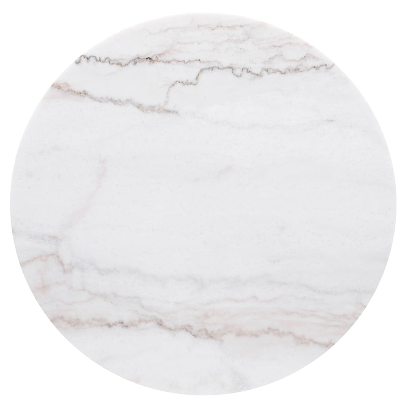Pemberly Row Round Marble Top Drum Base Side End Table White and Charcoal