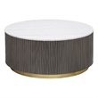 Pemberly Row Round Marble Top Drum Base Coffee Table White and Charcoal