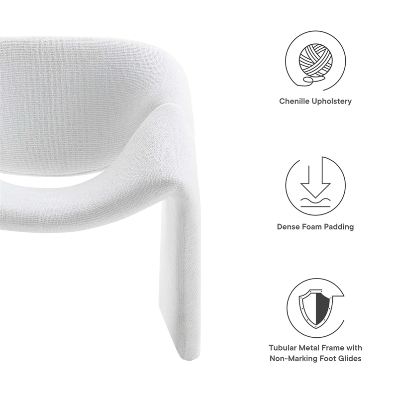 Pemberly Row Modern Metal Frame and Chenille Upholstered Accent Chair in Frost